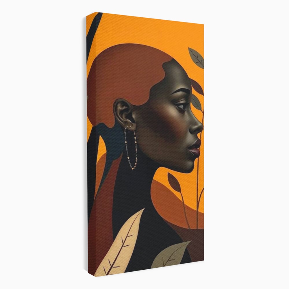 Tablou canvas cu ilustratie digitala cu profil de femeie, fara rama, pe sasiu de lemn